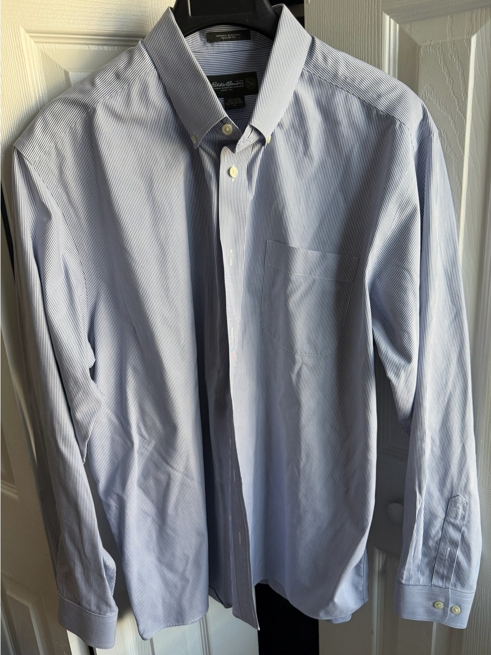 Eddie Bauer Men's Light Blue Pinstripe Dress Shirt - Classic Button-Down